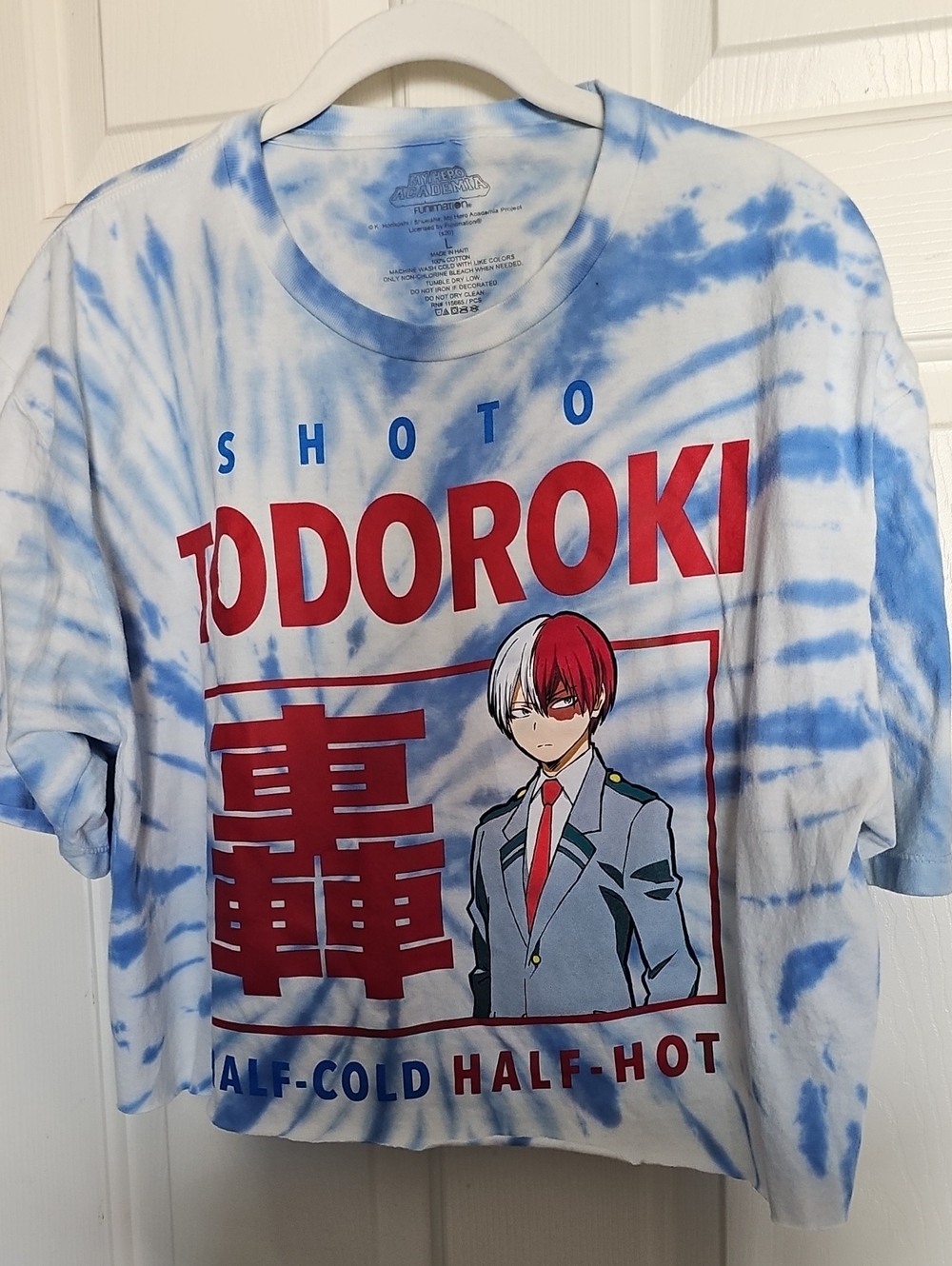 CROPPED Shoto Todoroki Tie-Dye Short Sleeve Tee - Blue & Red